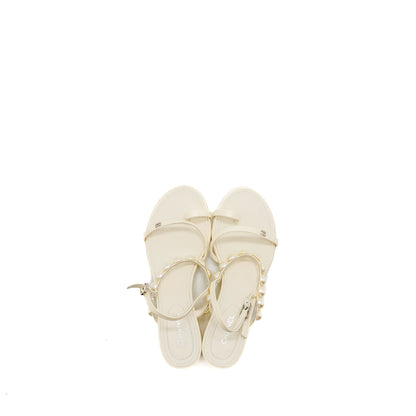 Chanel Size 38.5 Pearl Sandal Leather White SHW