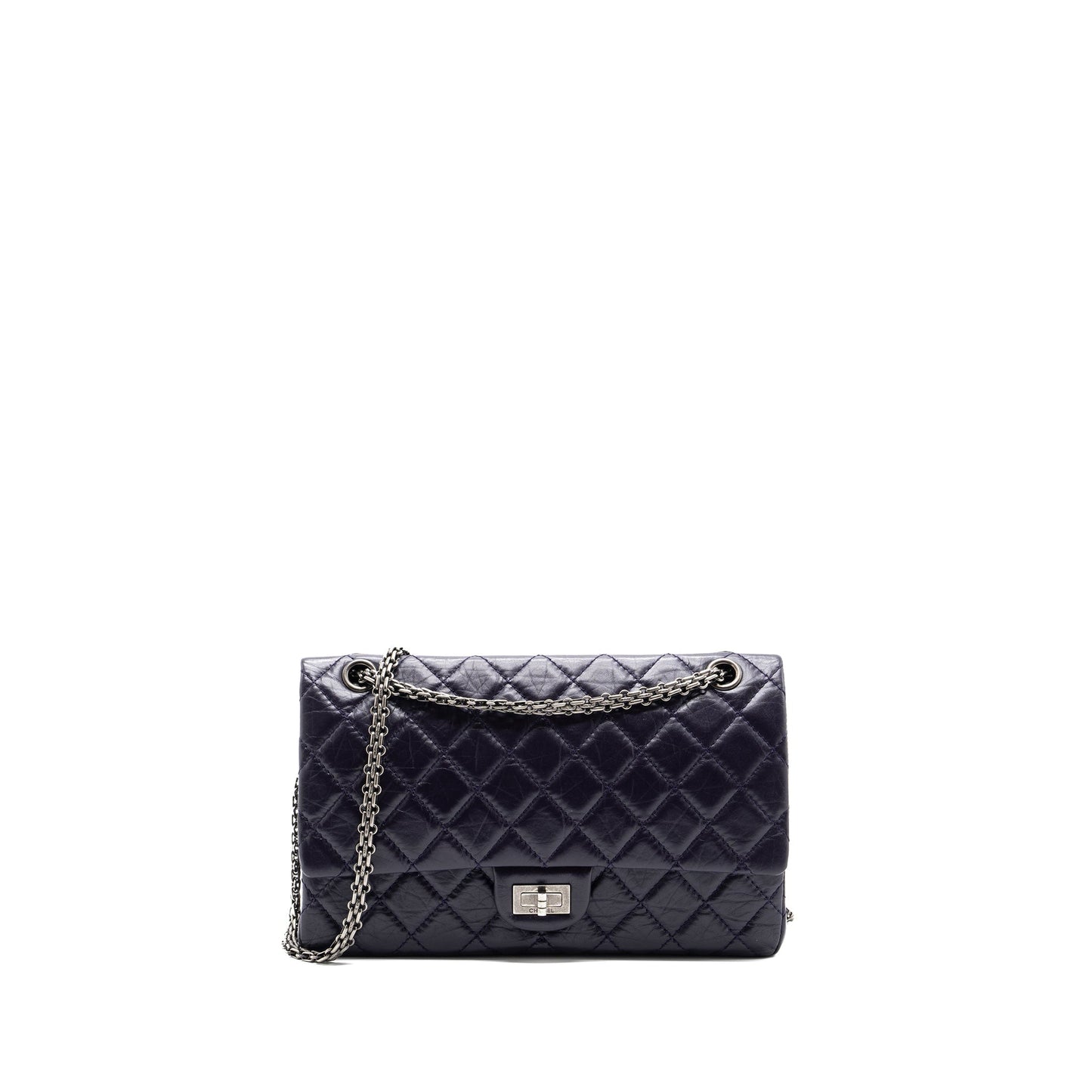 CHANEL Large 2.55  REISSUE FLAP BAG AGED CALFSKIN DARK PURPLE RUTHENIUM HARDWARE