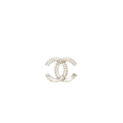 Chanel classic CC logo Brooch Crystal silver tone
