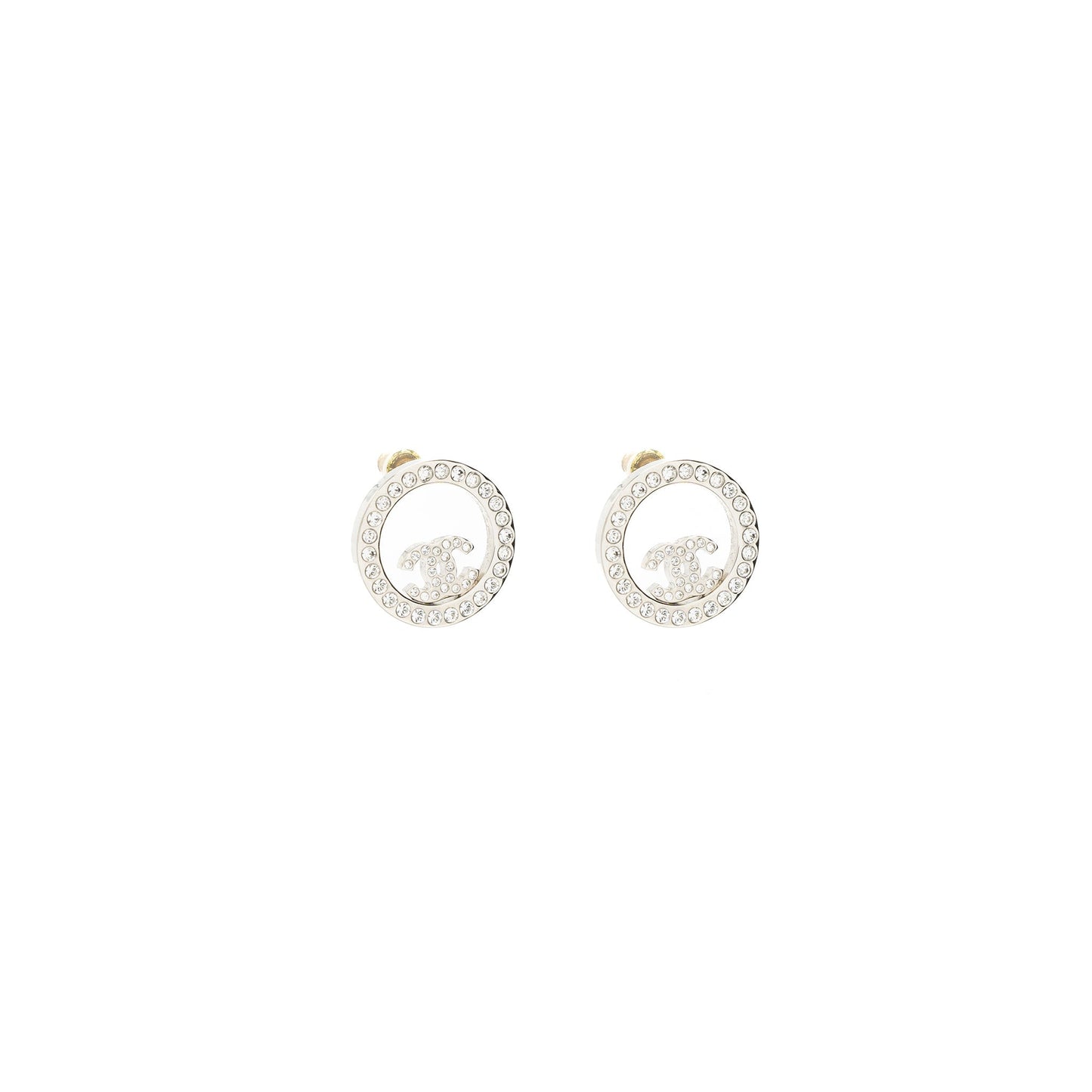 Chanel Round CC Logo Earrings Crystal SHW