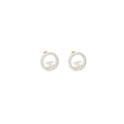 Chanel Round CC Logo Earrings Crystal SHW