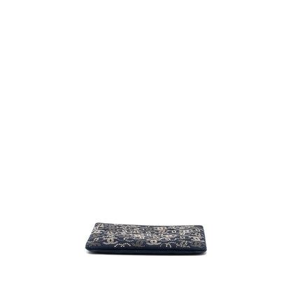 Chanel Double Side Zip Pouch/Zip Clutch Fabric Black Ruthenium Hardware