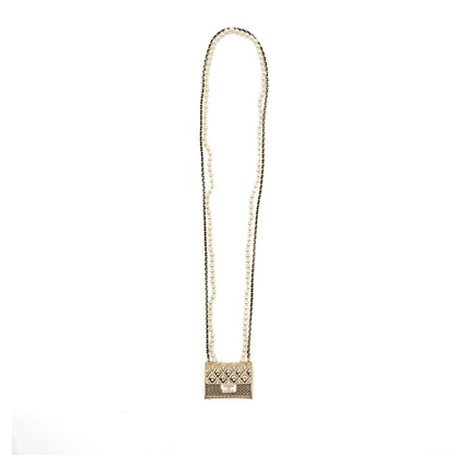 Chanel Micro Bag Necklace Pearl/ Leather Chain LGHW
