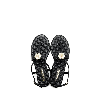 Chanel size 38 camellia leather Sandals black LGHW