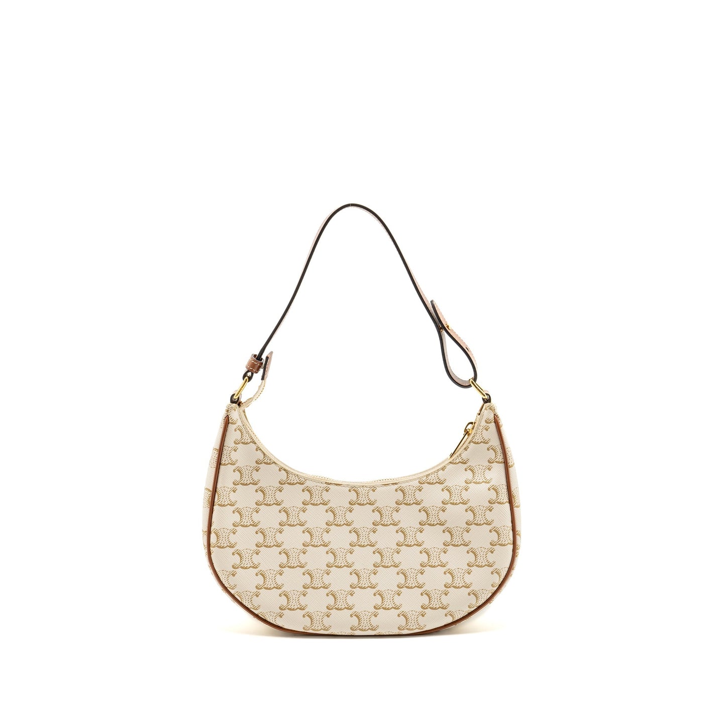 CELINE Purse Triomphe Canvas/Calfskin White/Brown