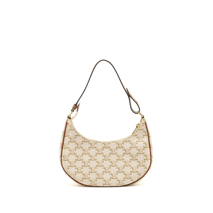CELINE Purse Triomphe Canvas/Calfskin White/Brown