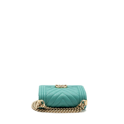 Chanel Chevron small boy bag caviar light green LGHW