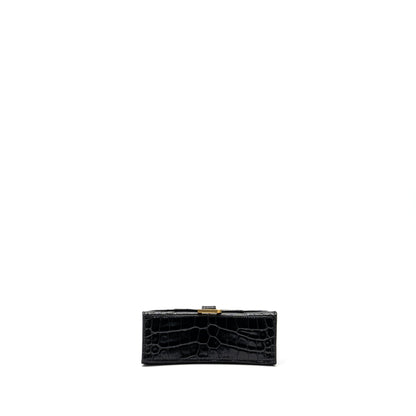 Balenciaga Hourglass Handbag Crocodile Embossed Black