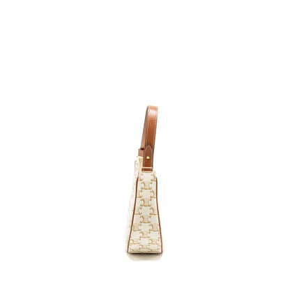 CELINE Purse Triomphe Canvas/Calfskin White/Brown