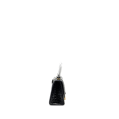 Balenciaga Hourglass Handbag Crocodile Embossed Black
