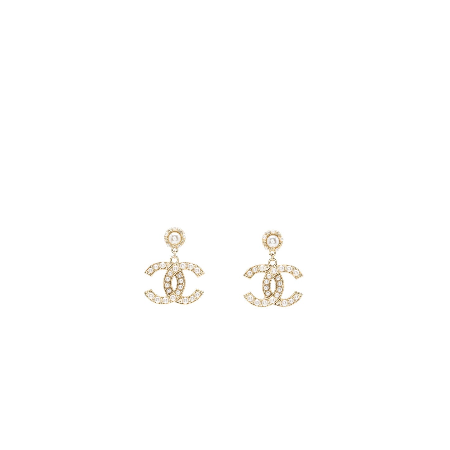 Chanel CC Logo Drop Earrings with Pearl Gold Tone