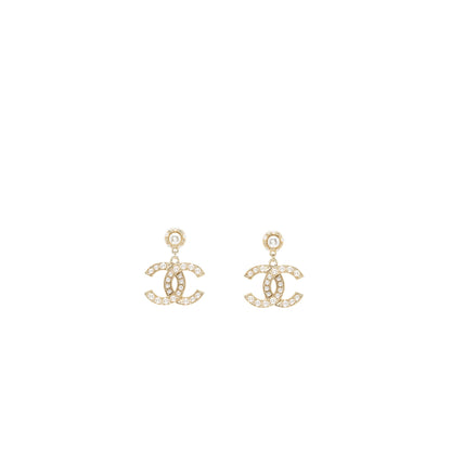 Chanel CC Logo Drop Earrings with Pearl Gold Tone