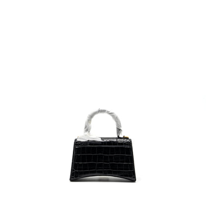 Balenciaga Hourglass Handbag Crocodile Embossed Black