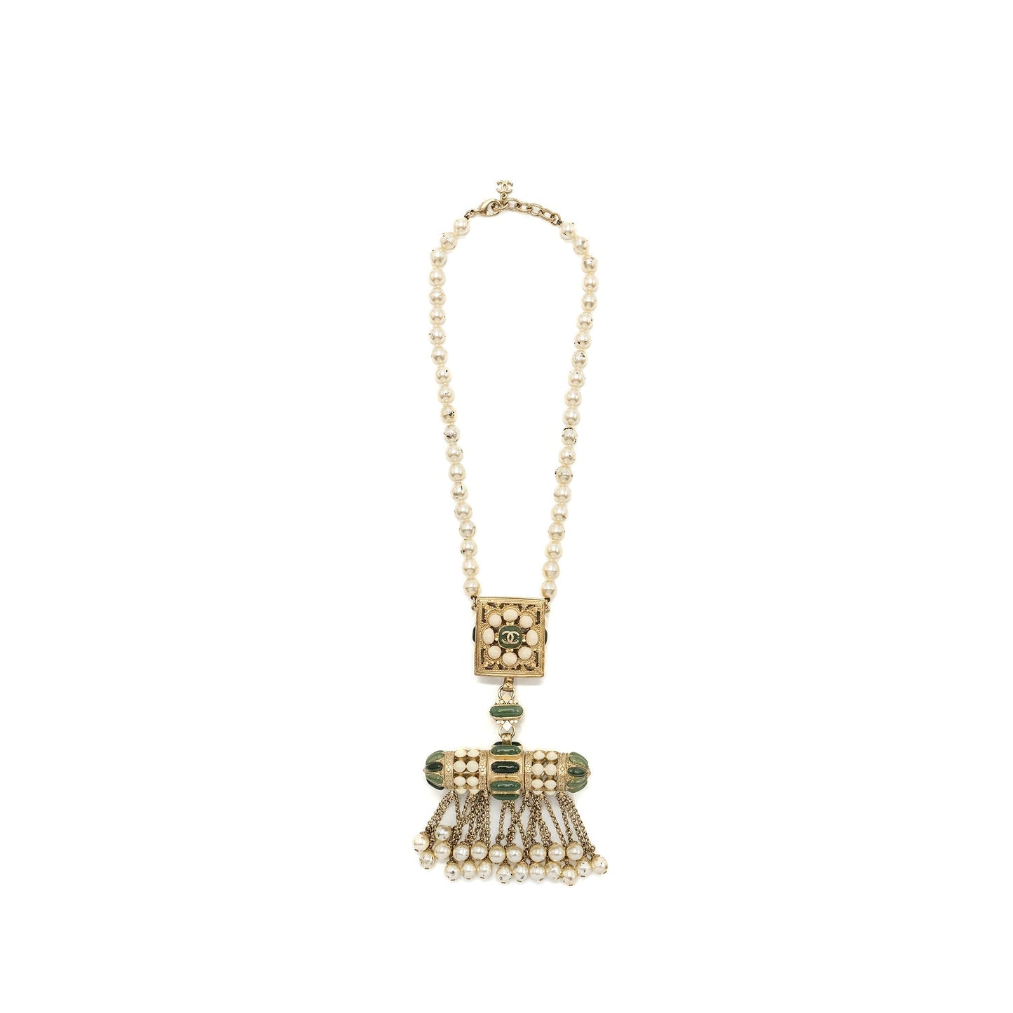 Chanel CC logo/Pearl Drop Necklace 2015 Limited Edition Multicolour Light Gold Tone