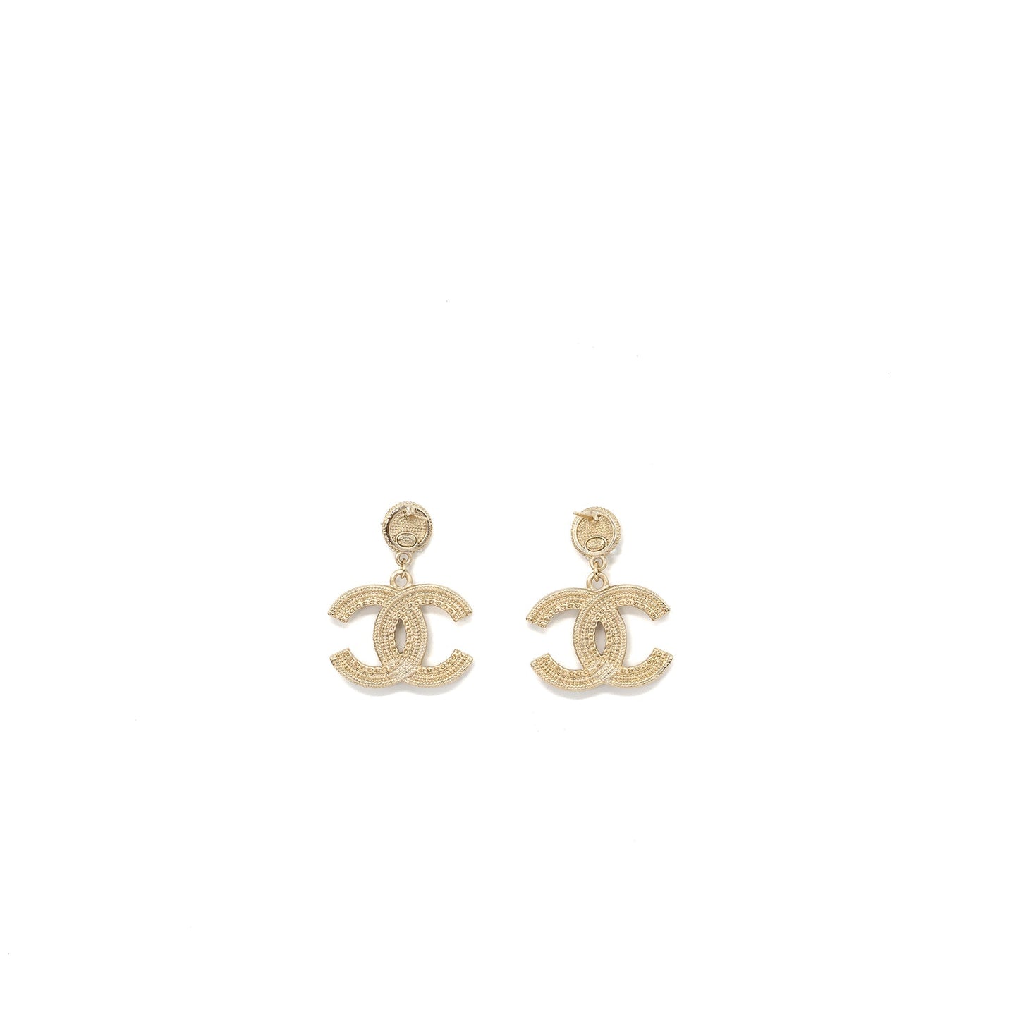 Chanel CC Logo Drop Earrings with Pearl Gold Tone