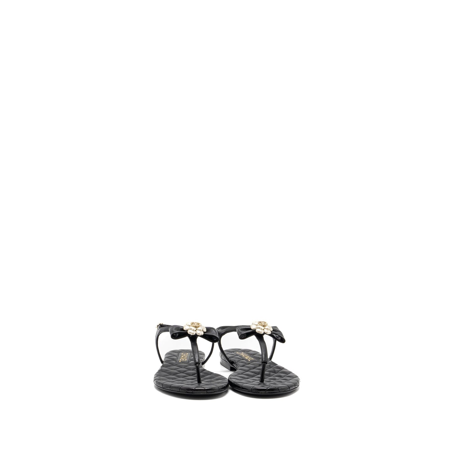 Chanel size 38 camellia leather Sandals black LGHW