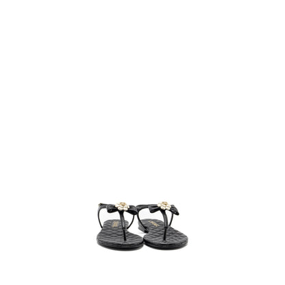 Chanel size 38 camellia leather Sandals black LGHW