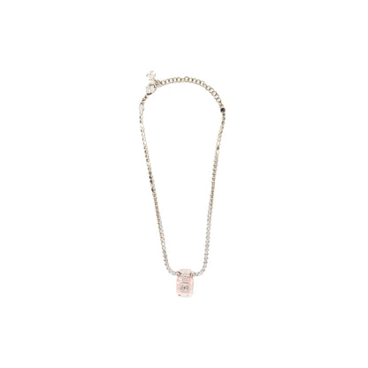 Chanel Perfume Bottle Necklace Crystal Silver Tone