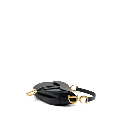 Dior medium saddle Purse with strap grained calfskin black