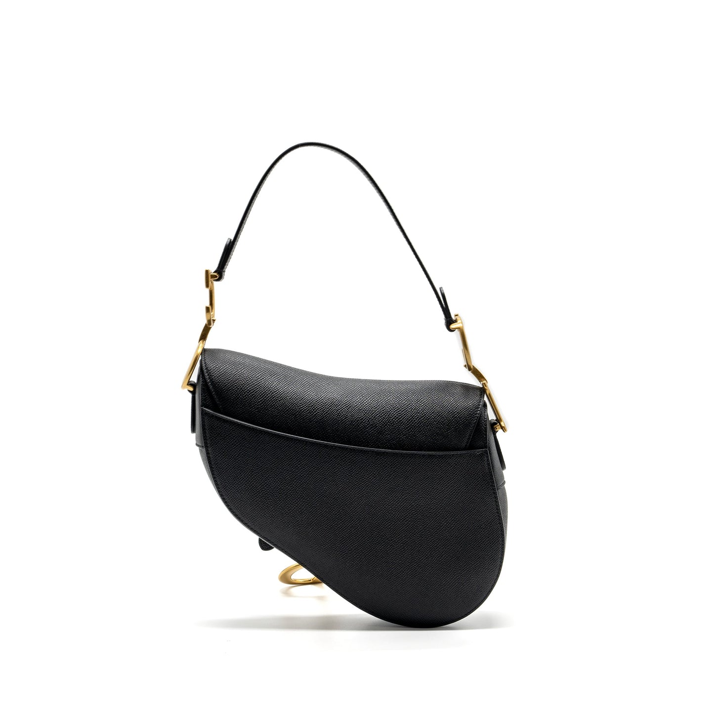 Dior medium saddle Purse with strap grained calfskin black