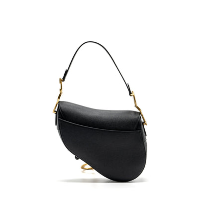Dior medium saddle Purse with strap grained calfskin black
