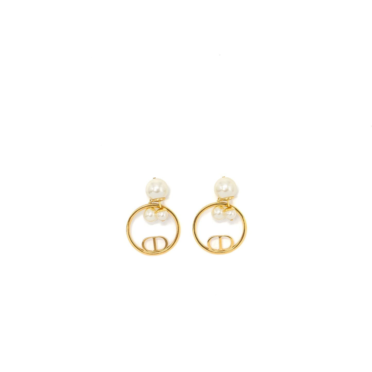 Dior pearl and round drop earrings gold tone