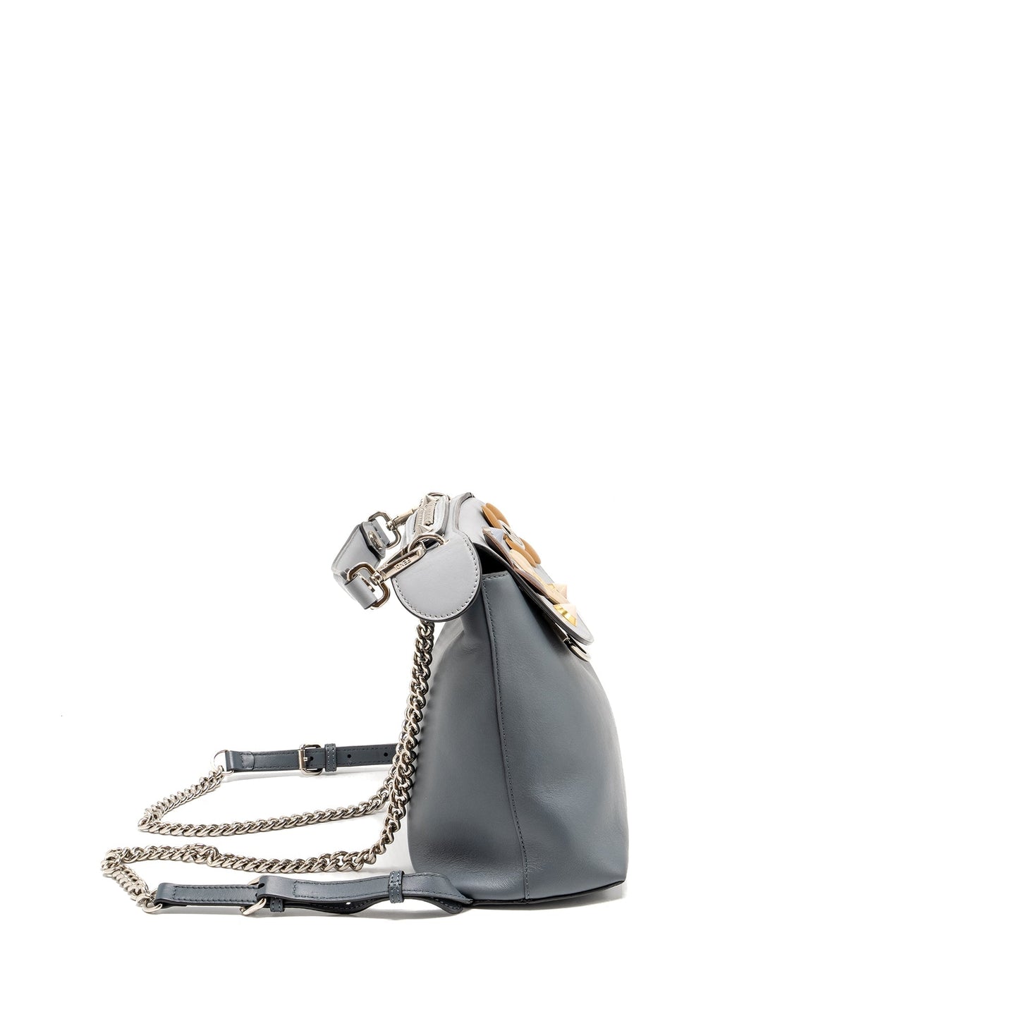 Fendi Flowerland 2 Way Mini Purse Calfskin Grey Multicolour Hardware