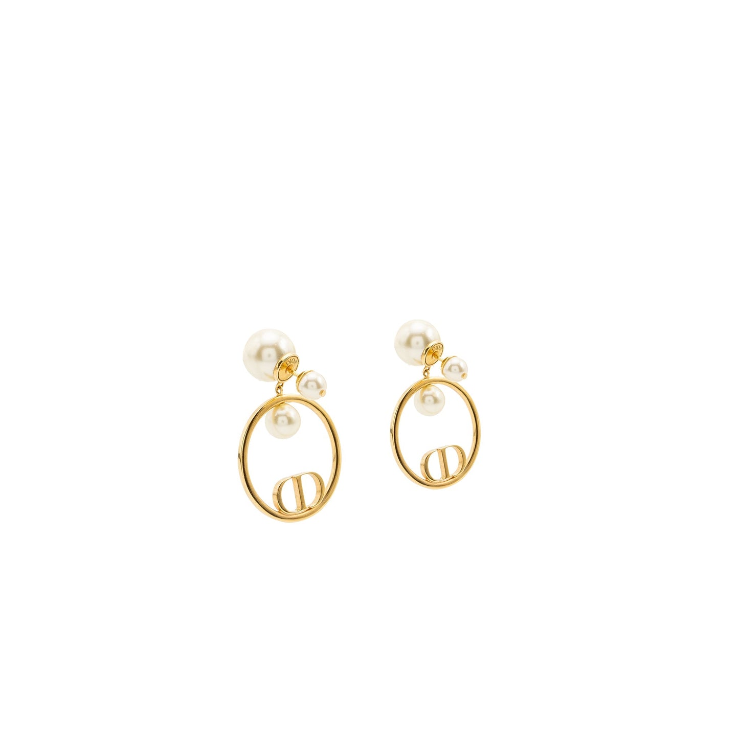 Dior pearl and round drop earrings gold tone