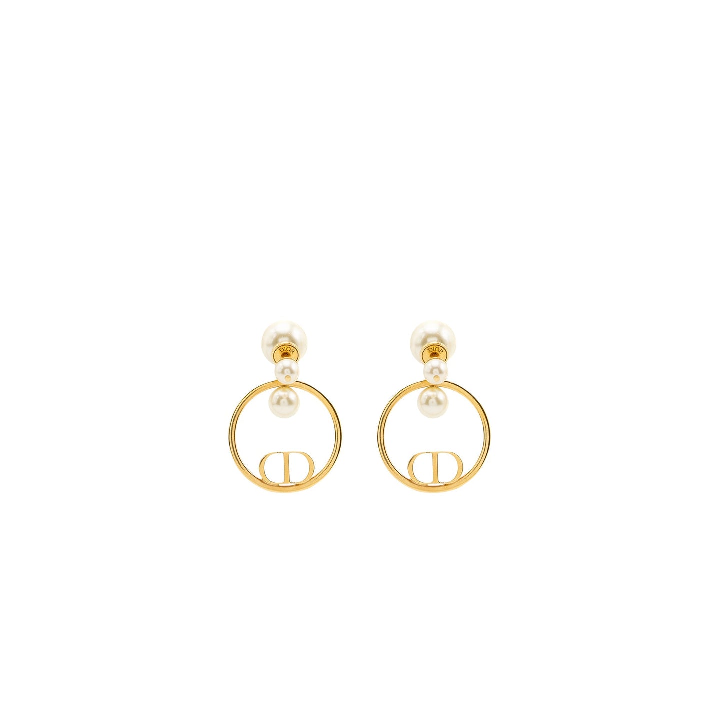 Dior pearl and round drop earrings gold tone