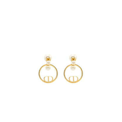 Dior pearl and round drop earrings gold tone