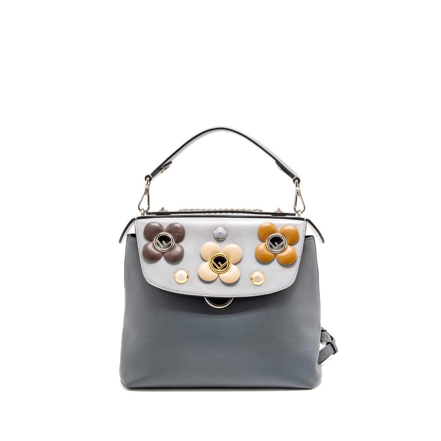 Fendi Flowerland 2 Way Mini Purse Calfskin Grey Multicolour Hardware