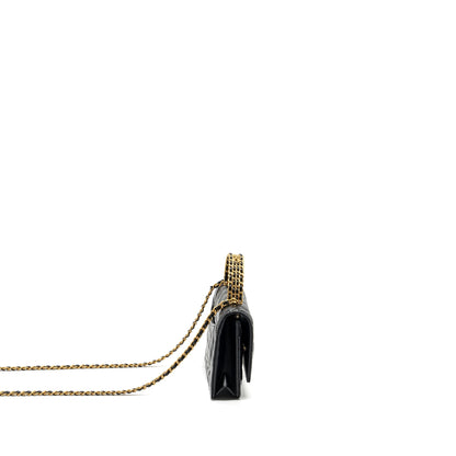 Chanel letter logo top handle flap wallet on chain shiny calfskin black GHW (microchip)