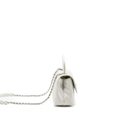 Chanel chevron small coco handle caviar iridescent white SHW