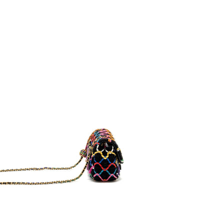 Chanel 22S pearl crush mini square flap bag fabric / tweed black / multicolor GHW (microchip)