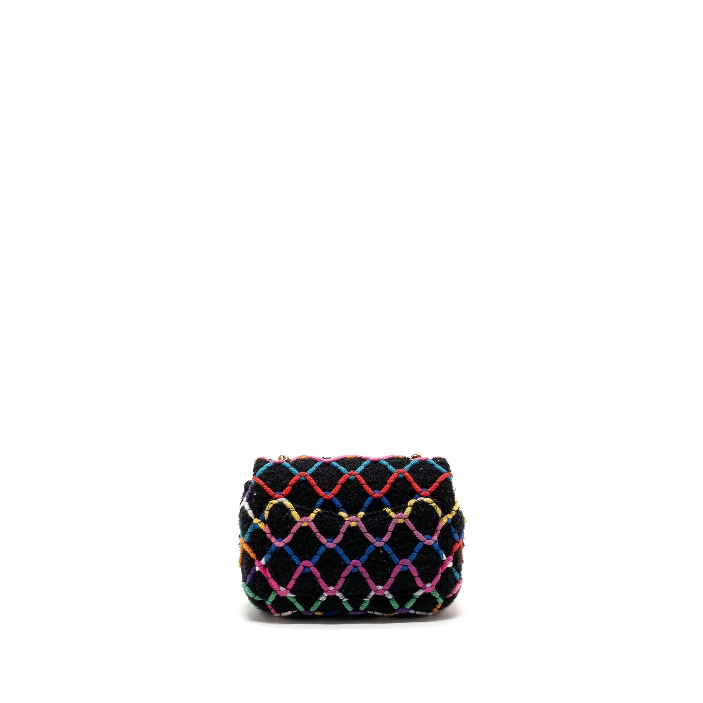 Chanel 22S pearl crush mini square flap bag fabric / tweed black / multicolor GHW (microchip)