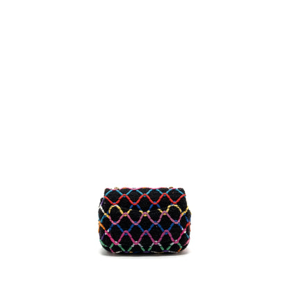 Chanel 22S pearl crush mini square flap bag fabric / tweed black / multicolor GHW (microchip)