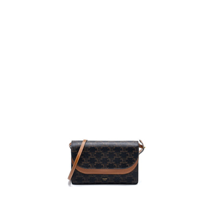 Luxury CELINE Wallet On Strap Triomphe Canvas/Smooth Lambskin Tan