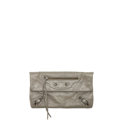 Balenciaga City Fold Clutch/Mini Purse Leather Grey Ruthenium Hardware