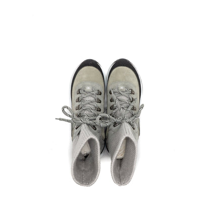 Chanel Size 37.5 21K CC Sneakers Suede Calfskin/Knit Grey/Dark Grey/Light Grey SHW