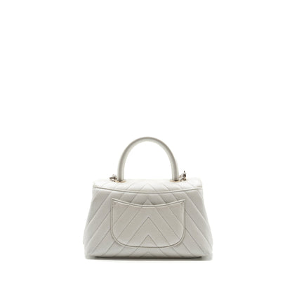 Chanel chevron small coco handle caviar iridescent white SHW