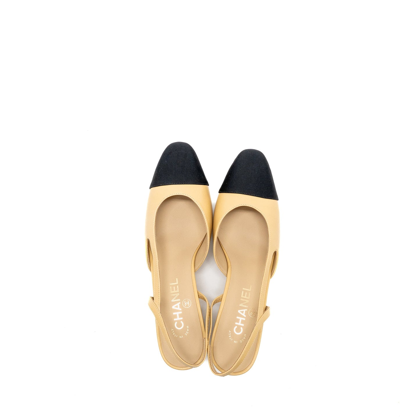 Chanel Size 37.5 Sling Back Beige/Black