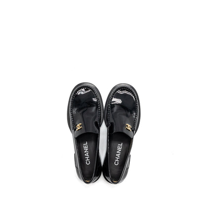 Chanel Size 38.5 CC Logo With Pearl Loafer Patent Black GHW
