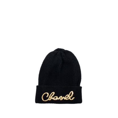 Chanel Beanie with Gold Letters Cashmere Black