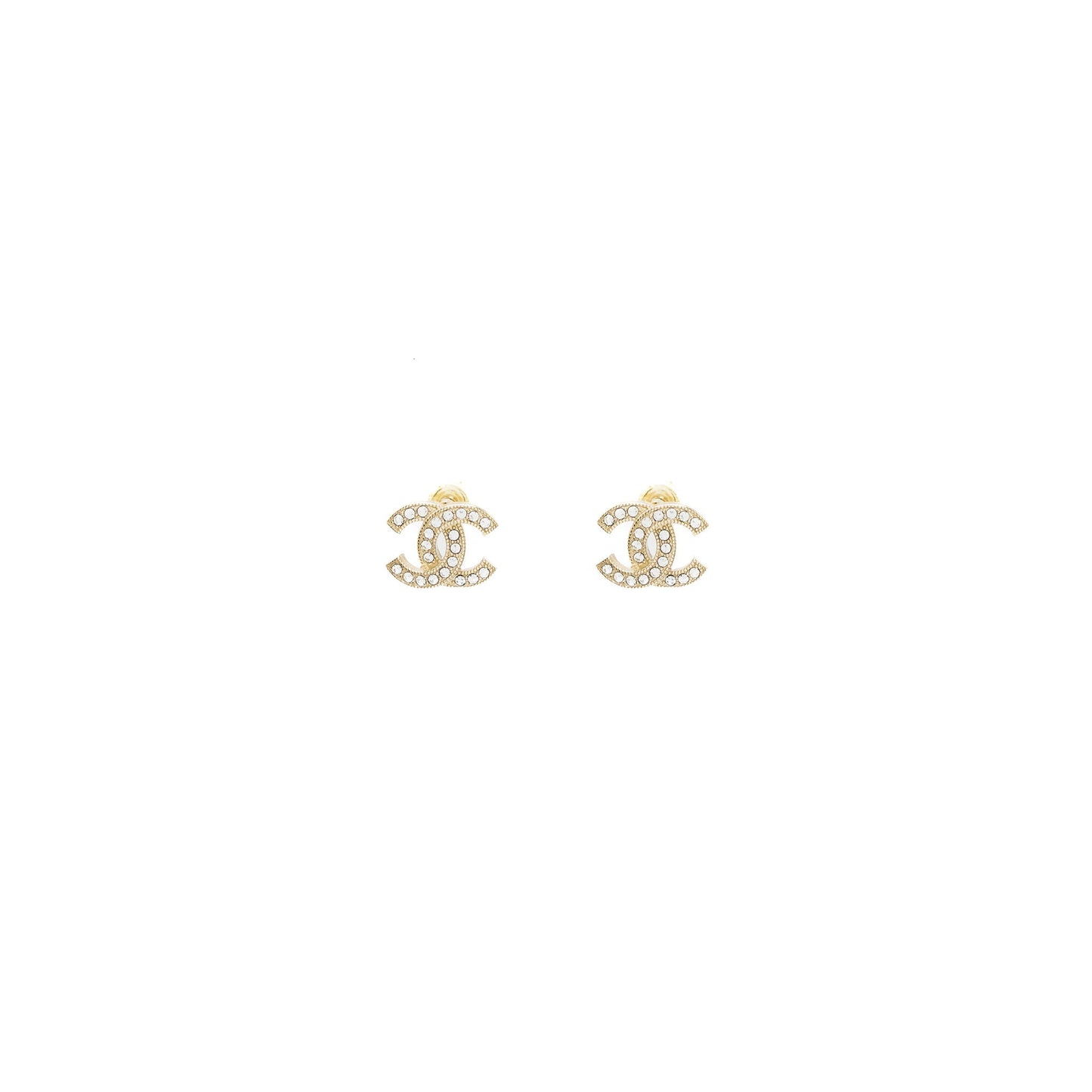 Chanel Classic CC Logo earrings Crystal Light Gold Tone