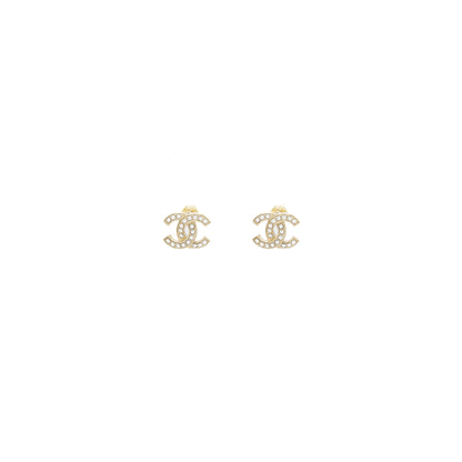 Chanel Classic CC Logo earrings Crystal Light Gold Tone