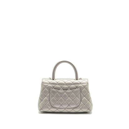 Chanel Small Coco Handle Caviar Iridescent Light Blue Multicolour Hardware(microchip)