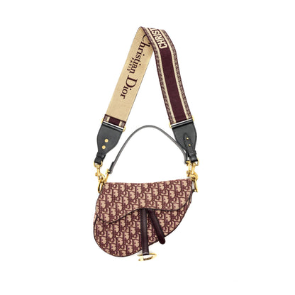 Dior Medium Saddle Purse Red Oblique Embroidery With An Extra Dior Strap