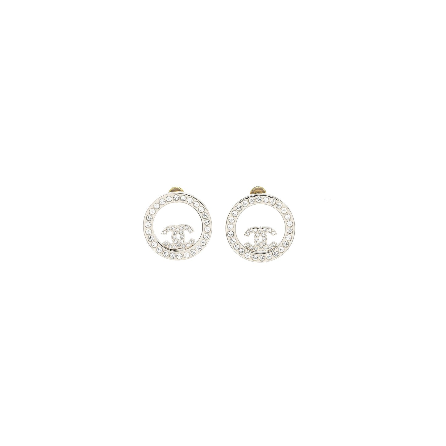 Chanel Round CC Logo Earrings Crystal SHW