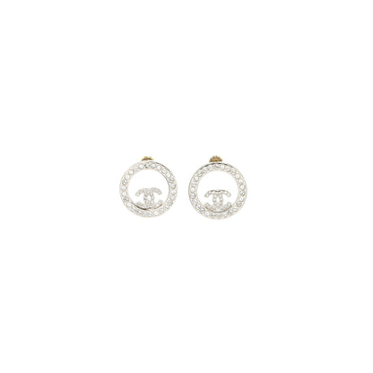 Chanel Round CC Logo Earrings Crystal SHW