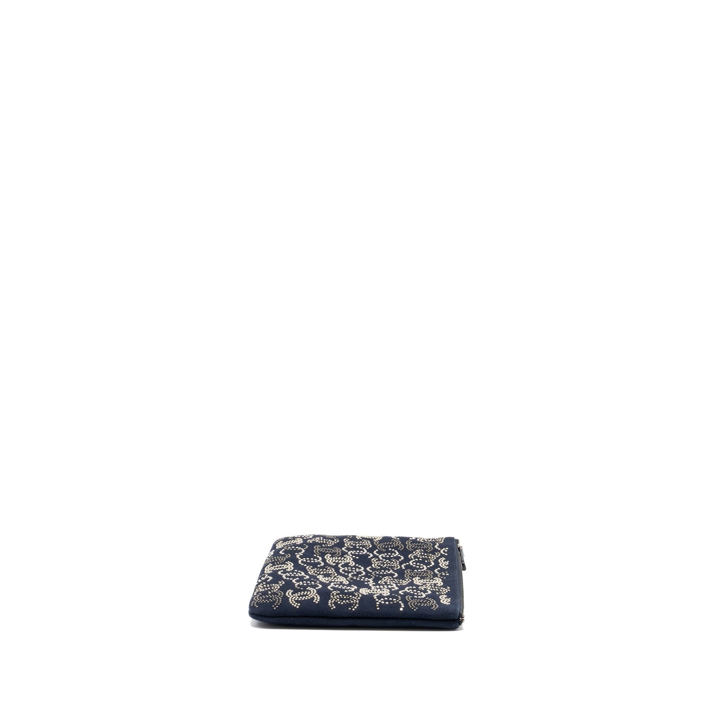 Chanel Double Side Zip Pouch/Zip Clutch Fabric Black Ruthenium Hardware